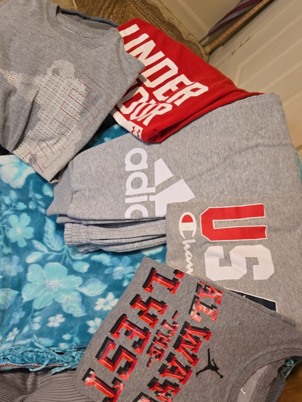 Champion Kids Gray Sweatpants with Red and White Logo Accents